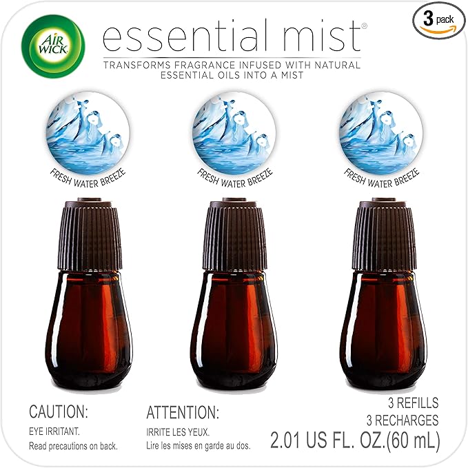 Air Wick Essential Mist, Essential Oil Diffuser Refill, Fresh Water Breeze, 3 Count, Air Freshener , 2.01 oz