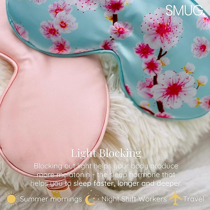SMUG Satin Sleep Mask (3 Pack) Deep Dream Sleep Aid Eye Mask for Women & Men for Sleeping, Travel, Night Shift - Soft on Skin & Reduce Dark Circles - Eye Cover to Block Out Light - Satin Pink