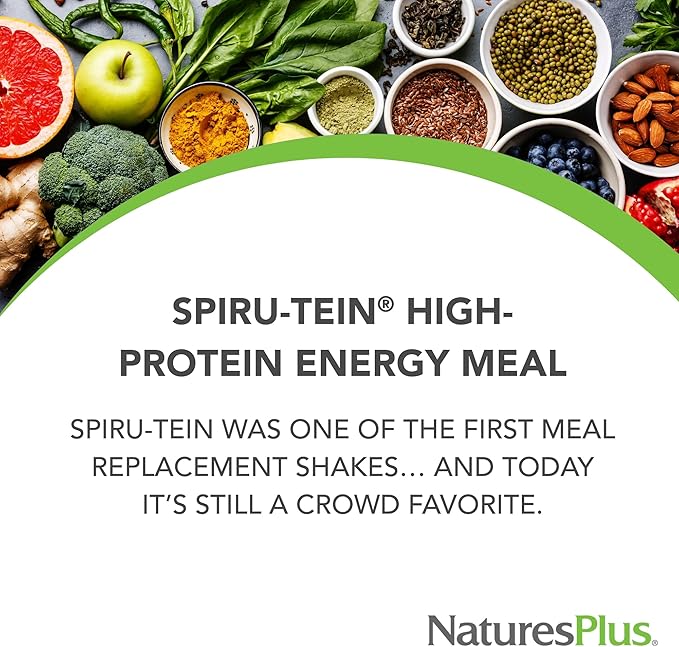 Natures Plus SPIRU-TEIN, Chocolate - 3.7 lbs - Plant-Based Protein Shake - Non-GMO, Vegetarian, Gluten Free - 60 Servings