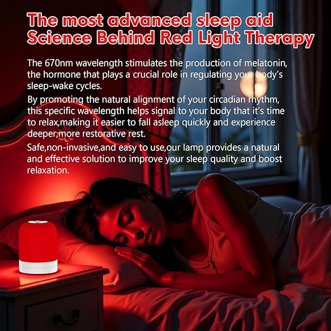 Red Light Therapy Sleep,Reds Nightlight with 670nm Wavelength Aid to Support Deep Relaxation,Touch Remote Control Red Light for Sleep Lamp Backed by Science for Adults & Kids Bedrooms