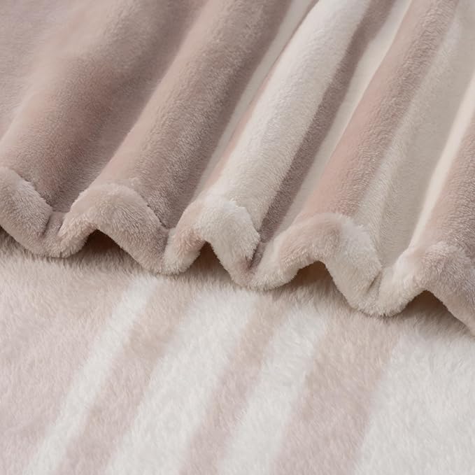 Berkshire Blanket-Classic Heavyweight Warm Soft Printed VelvetLoft® Plush Blanket, King Size Soft Fuzzy Blanket for Couch Sofa Bed, Stripe Cream, 90in x 108in