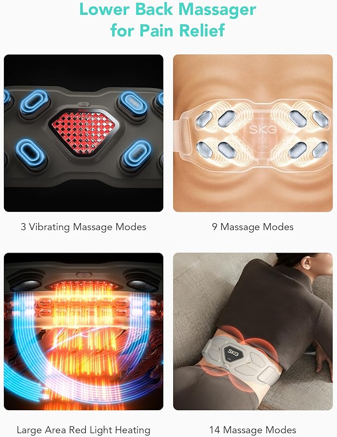 SKG Lower Back Massager Gifts for Men Women for Pain Relief, Adjustable Cordless Heating Pad Infrared Vibrating Back Massager Waist Lumbar Belt W9 PRO
