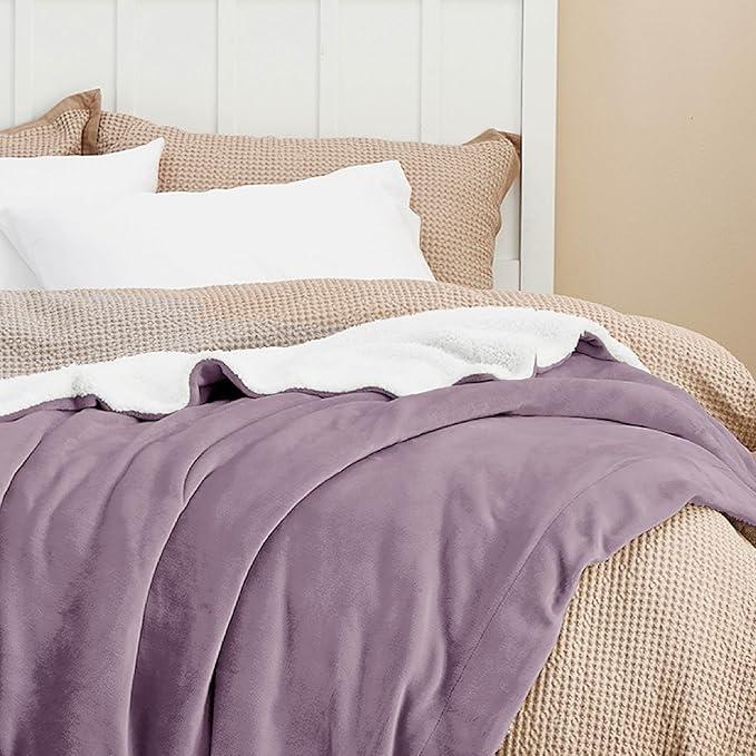 Bedsure Sherpa Fleece Throw Blanket for Couch - Thick and Warm, Soft Fuzzy Plush Throw Blanket for Winter, Sea Fog Purple, 50x60 Inches