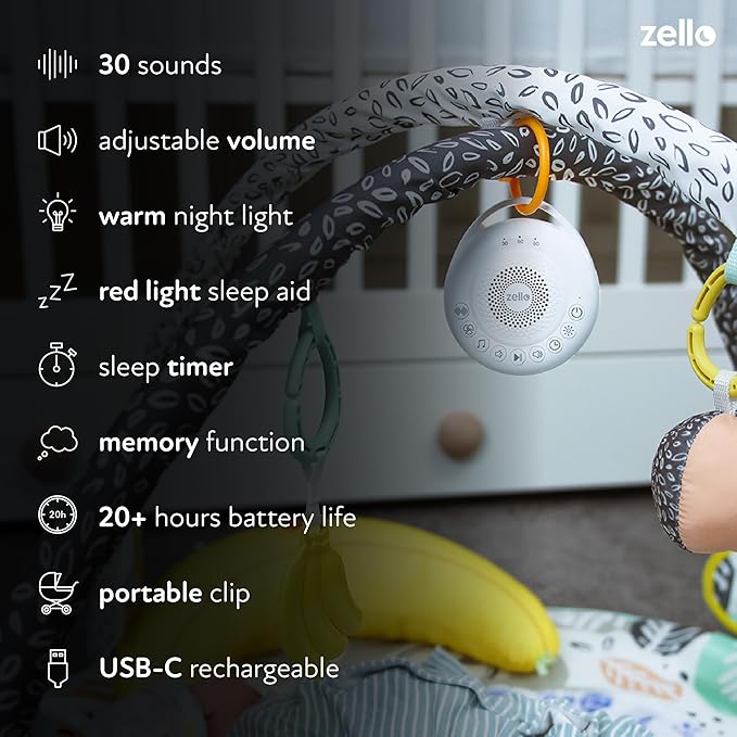 Zello | Portable Pro White Noise Machine | 30 Sounds | Red Light Sleep Aid | 3 Night Light Levels | Sleep Timer | 20 Hours Battery Life | USB Rechargeable | Baby Sleep Aid | Sleep Sound Machine