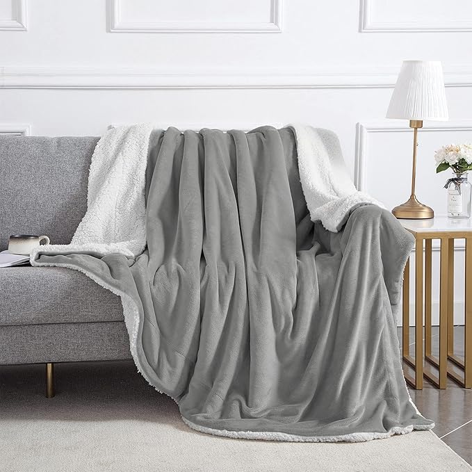 IR Imperial Rooms Silver Sherpa Blankets Queen Size for Bed - Wholesale Bulk Pack of 9 Sherpa Blankets - Soft Fluffy Throw Blanket for Hotels, Guest Bedroom, 90x90 Inches