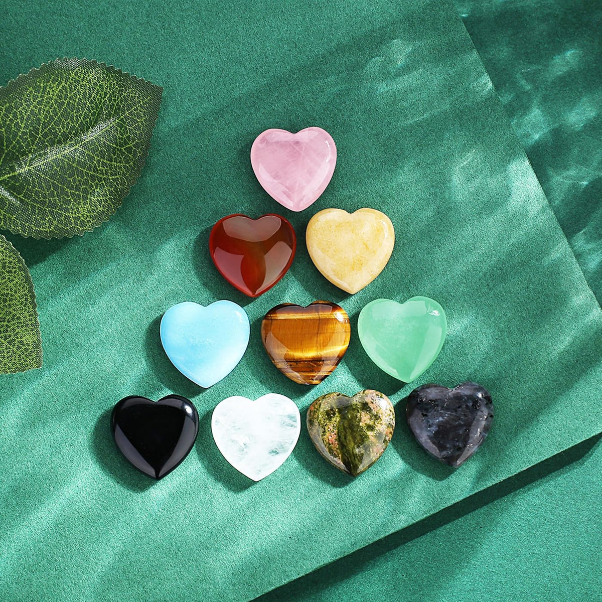 QINJIEJIE 10PCS Crystals Heart Healing Stones Rose Quartz Amethyst Polished Love Stone Palm Natural Gemstones Set Wholesale Reiki Balancing Meditation 0.8" Crystal Gifts for Women
