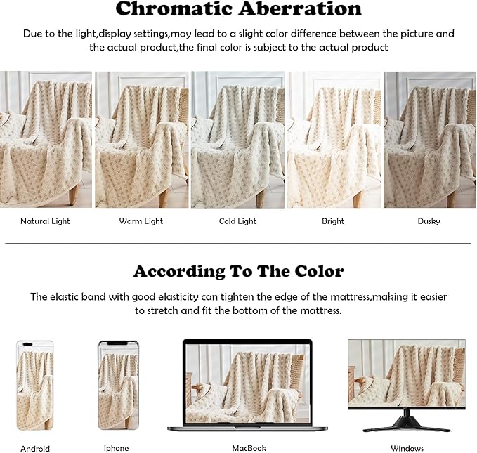 NEWCOSPLAY Super Soft Queen Blanket Linen Premium Silky Flannel Fleece 3D Waffle Checkered Lightweight Bed Blanket All Season Use (Linen, Queen(90"x90"))