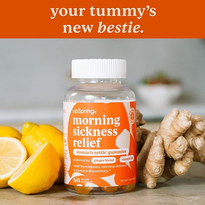UpSpring Morning Sickness Relief Gummies – Natural Support for Pregnancy Nausea – Vegan, Ginger, Spearmint, Lemon & Vitamin B6 – 60 Gummies
