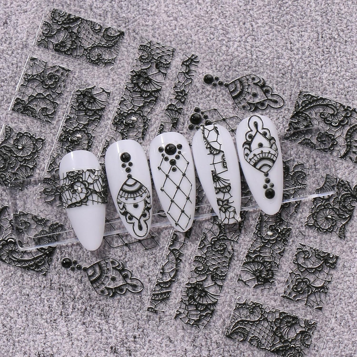 JMEOWIO 3D Embossed Black White Flower Nail Art Stickers Decals Self-Adhesive Pegatinas Uñas 5D Leaves Lace Nail Supplies Nail Art Design Decoration Accessories 4 Sheets