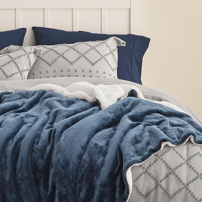 Bedsure Sherpa Fleece Throw Blanket for Couch - Thick and Warm, Soft Fuzzy Plush Throw Blanket for Winter, Slate Blue, 50x60 Inches