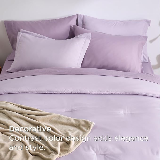 Bedsure Twin Comforter Set Grayish Purple, 6 Pieces Prewashed Twin Size Bed in a Bag with Soft Fleece Bed Blanket, Down Alternative Bedding Set for All Seasons, Sheets, Pillowcase & Sham