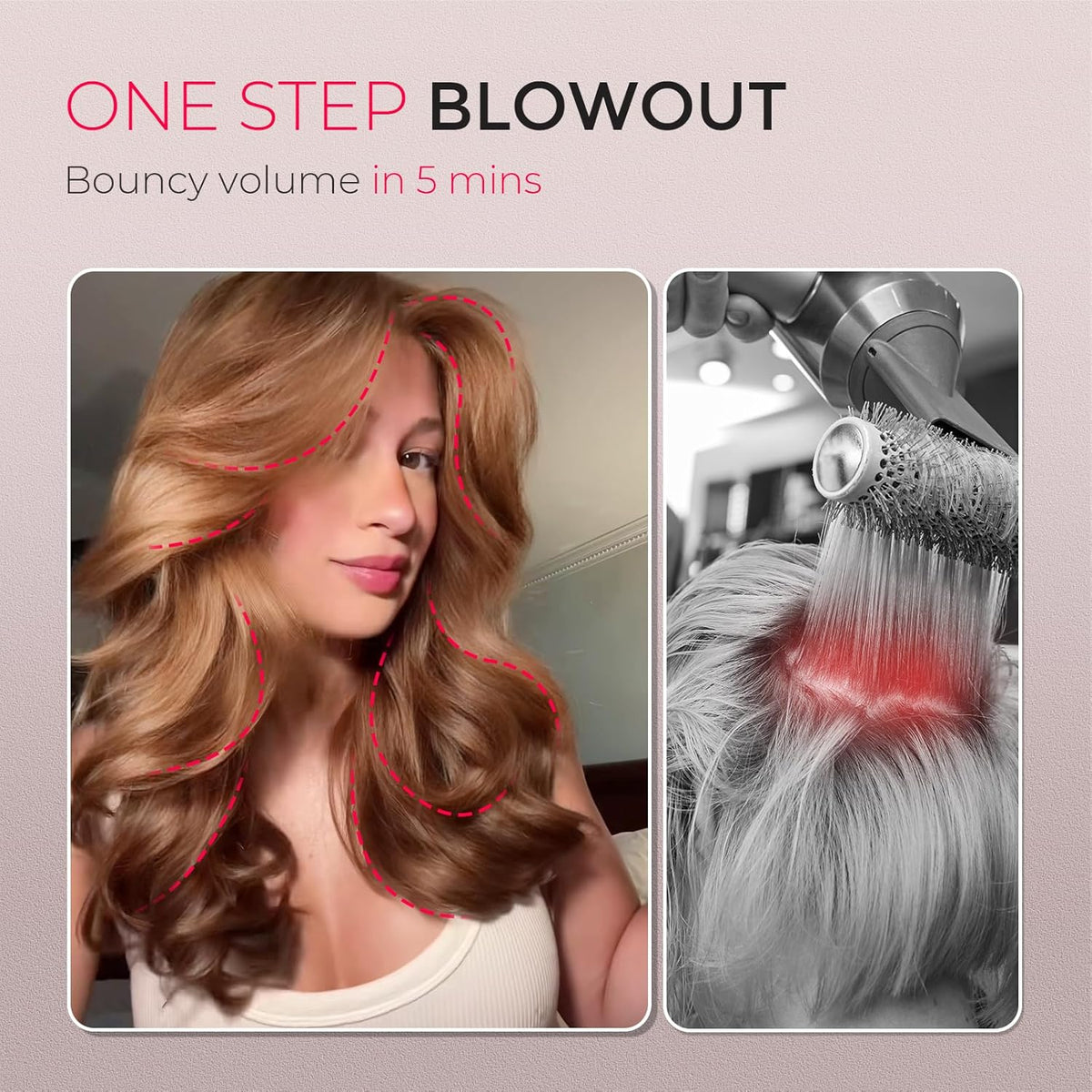 TYMO 2.0 Hair Blow Dryer Brush - Blowout Hot Air Brush, One Step Volumizer, Upgraded 2 Inch Barrel Roller Curling Styler, 3X Faster Drying, 0.6 lb Lightweight, Straightener Curling in One, Gold