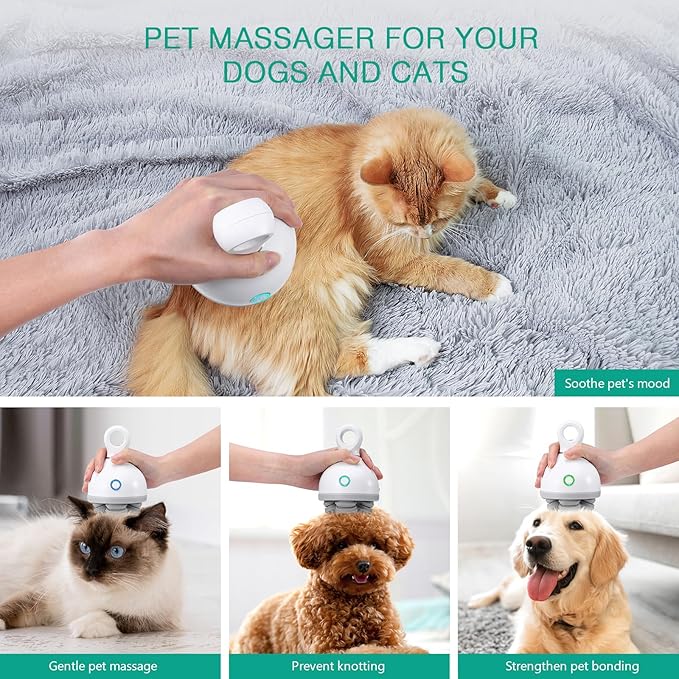 ORIA Electric Pet Massager for Dogs Cats, Electric Scalp Massagers, Handheld Dog Cat Massager with 3 Modes, 4 Heads, 84 Nodes, Electric Head Back Scratcher for Stress Relax Deep Clean