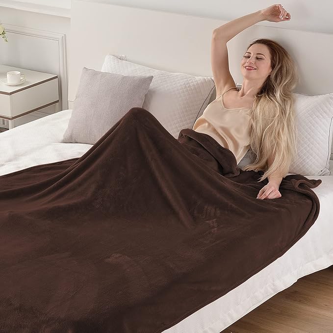 SOCHOW Flannel Fleece Blanket Twin Size, All Season Lightweight Super Soft Cozy Blanket for Bed or Couch, Brown, 60" X 80"