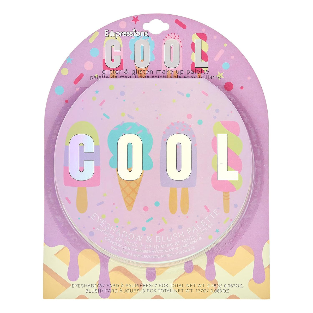 Expressions Cool Glisten & Glitter Makeup Palette 10 Color Eyeshadow Palette & Blush Makeup Novelty Beauty Set, Fold Out Compact with Mirror, Cute Makeup Kit Gifts - Washable, Non-Toxic