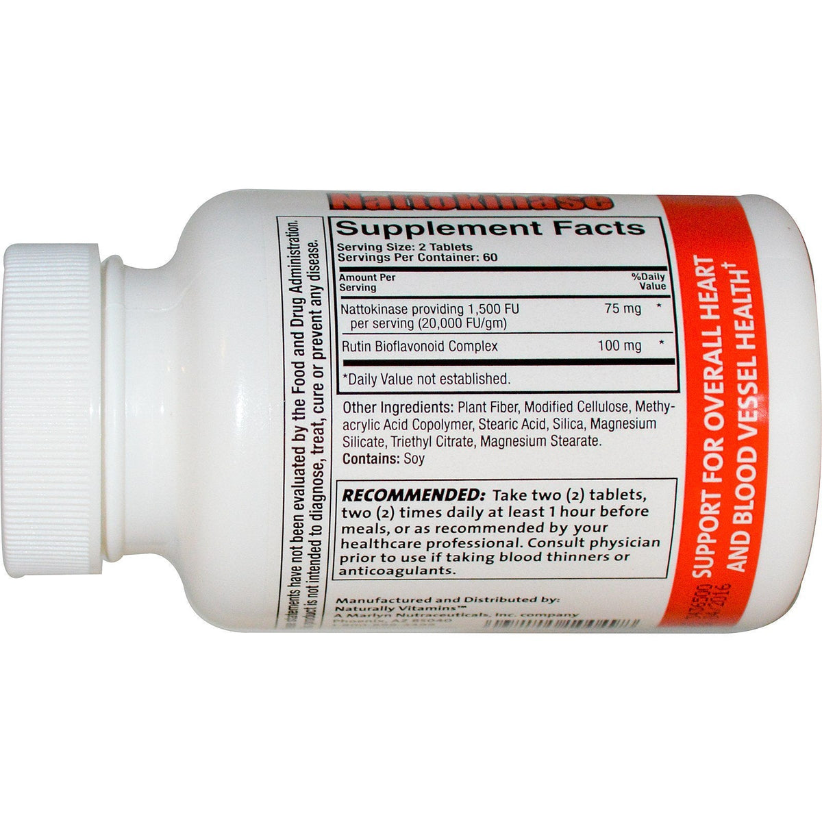 Naturally Vitamins Nattokinase Supplement 1500FU, Systemic Enzyme, Supports Healthy Blood Circulation, 120 Tablets