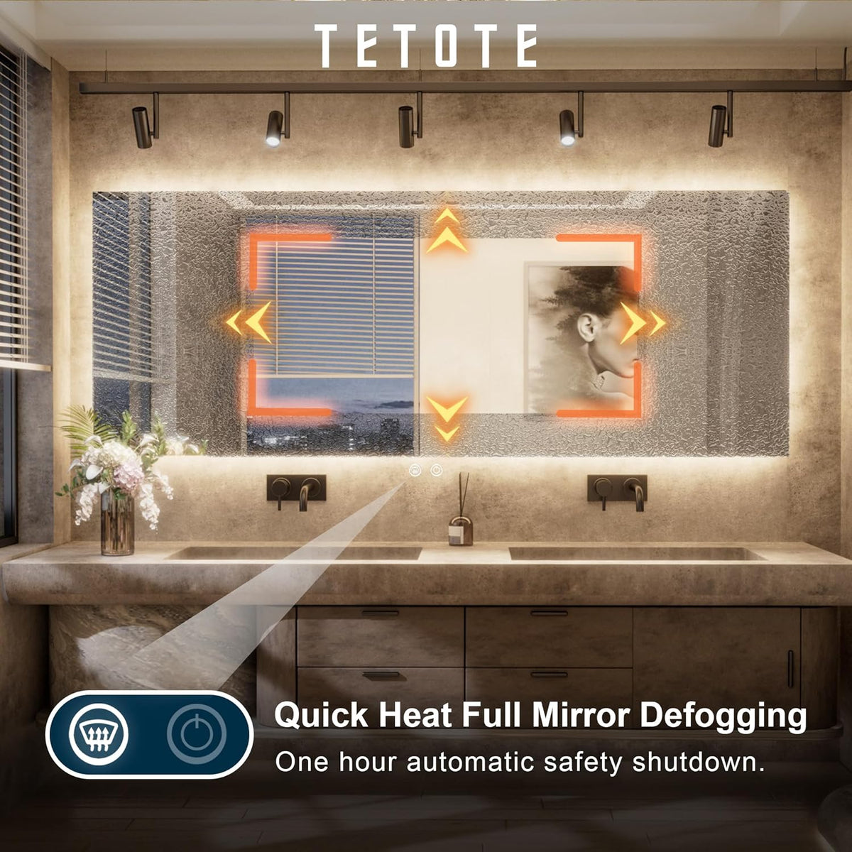 TETOTE Backlit Bathroom 84 x 32 Vanity Mirror with Light,3 Color White/Warm/Natural,Anti-Fog Lighted Mirror,Dimmable,Wall Mounted