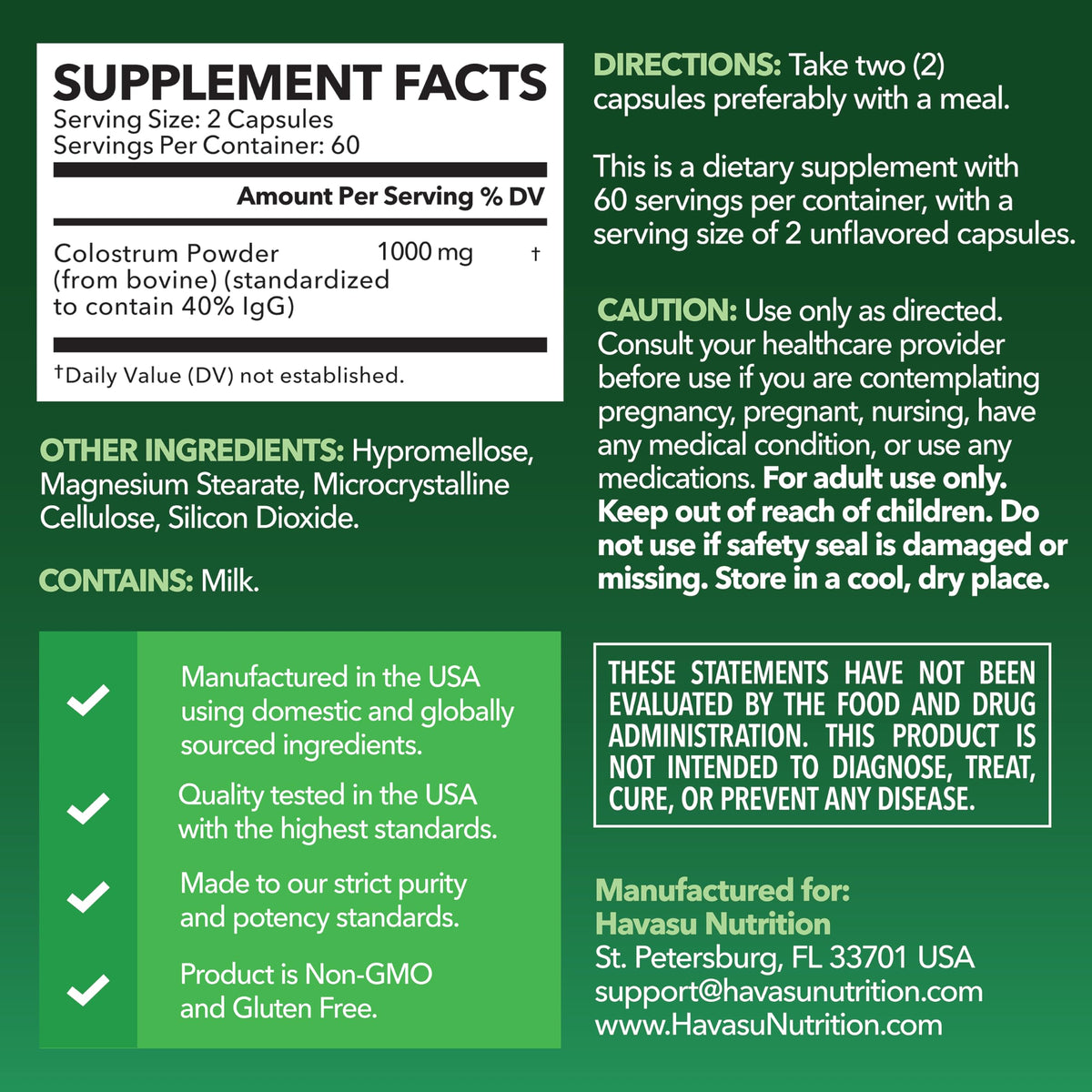 Grass Fed Colostrum Supplement for Immune and Gut Health - 1000mg Bovine Colostrum per Serving with 40% IgG - 120 Count - Non-GMO, Gluten-Free Colostrum Capsules for Adults - 60 Day Supply