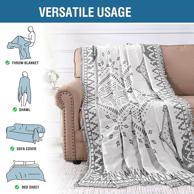 H.VERSAILTEX Reversible Sofa Cover Couch Cover for Dog Sofa Slipcover for Most Shape Sofa Furniture Protector with Tassels Sectional Couch Cover (XX-Large: 91" x 134", Dark Grey/White)