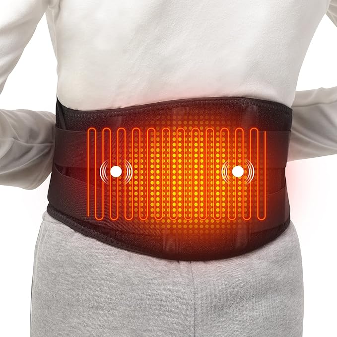 Heating Pad Lower Back Massager Wrap for Back Pain Relief, Heated Waist Belt with Vibration Massage 7.4V 4400mah Battery Heat Therapy, for Lower Back Lumbar Waist Abdominal Stomach Spine (Small)