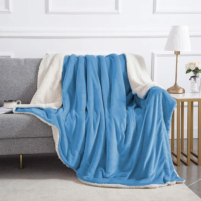 IR Imperial Rooms Sherpa Fleece Throw Blanket Twin Size for Couch - Thick and Warm Fluffy Light Blue Blankets for Winter, Soft and Fuzzy Twin Blanket for Bed, 60x80 Inches