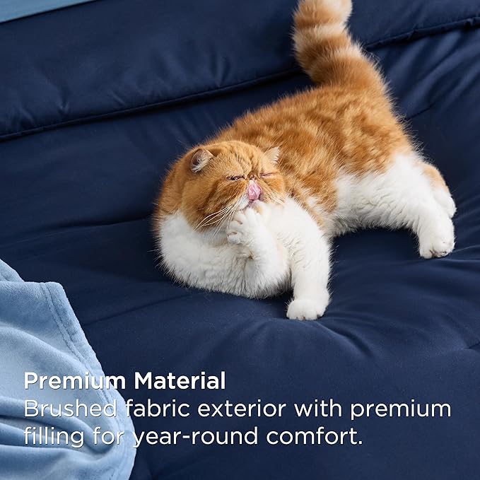 Bedsure King Comforter Set Navy Blue, 8 Pieces Prewashed King Size Bed in a Bag with Soft Fleece Bed Blanket, Down Alternative Bedding Set for All Seasons, Sheets, Pillowcases & Shams