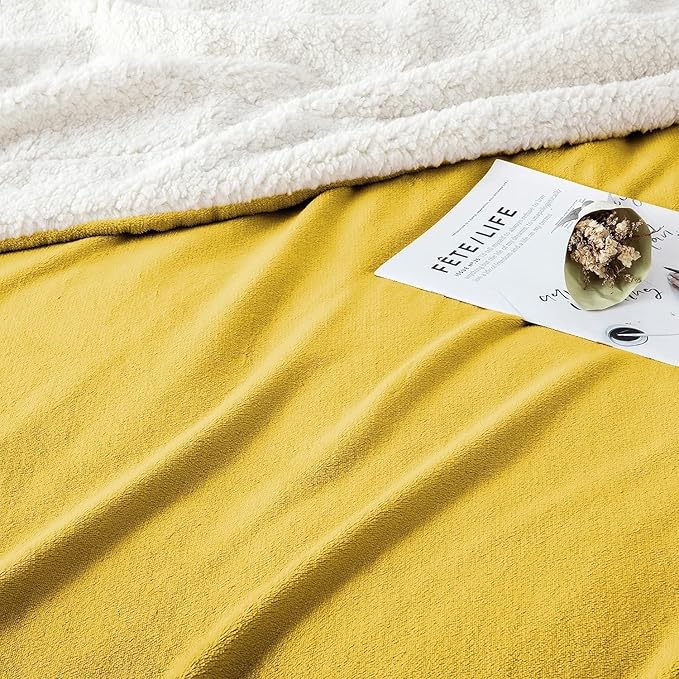IR Imperial Rooms Sherpa Fleece Throw Blanket for Couch - Soft and Fuzzy Blanket for Winter - Reversible Thick and Warm Fluffy Throw Blankets for Bed, Sofa, Camping and Travel, Yellow, 50x60 Inches