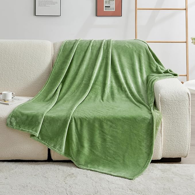 SOCHOW Flannel Fleece Blanket Throw Size, All Season Super Soft Cozy Blanket for Bed or Couch, Sage Green, 50x60 inches