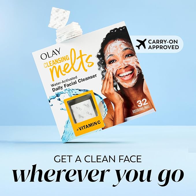 Olay Cleansing Melts + Vitamin C Face Cleanser, 64 ct. total (2 x 32 ct.), Water-Activated Face Wash to Clean, Tone, and Refresh