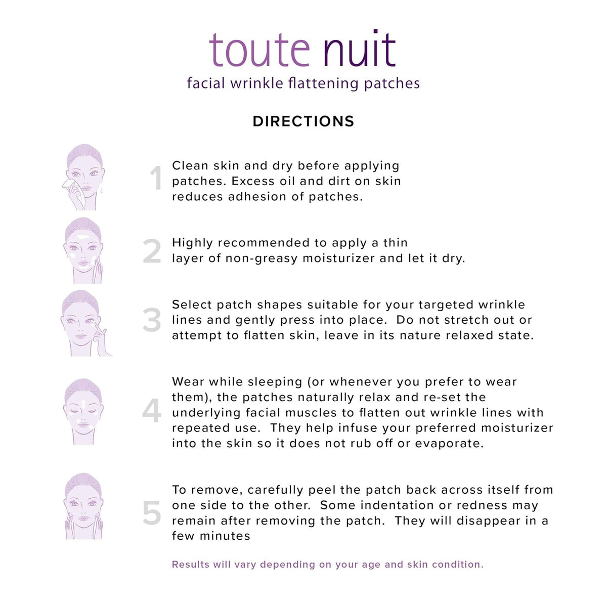 Toute Nuit Wrinkle Patches – Curve – Face Tape for Forehead, Eyes & Lips – Hypoallergenic Anti Wrinkle Patches – 48 Count, Made in USA