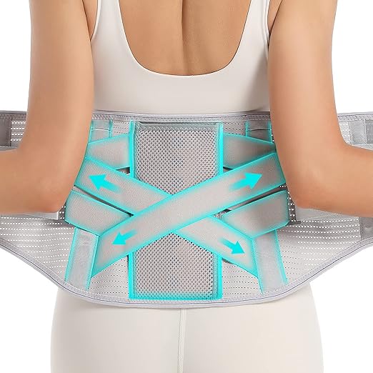 Back Brace for Lower Back Pain Relief - Back Support Belt for Women & Men for Herniated Disc, Sciatica. Removable Stays for Lower Back Support with 2 Different Hardness Sets (Grey, Medium)