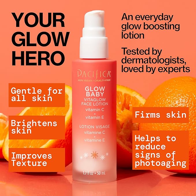 Pacifica Beauty Glow Baby VitaGlow Face Lotion and Brightening Face Wash Set, Skincare, Vitamin C and E, AHA, Exfoliator, Cleanser, Hydrating, Moisturizer, Vegan, 1.7 fl oz and 5 fl oz (Set of 2)