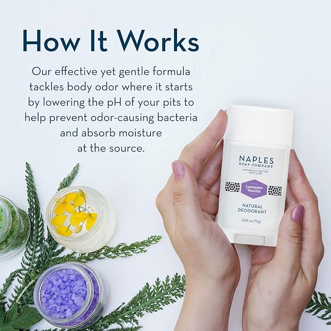 Naples Soap Company Naturally Better Skin Care Lavender Vanilla Deodorant Stick for Women and Men - 2.65oz
