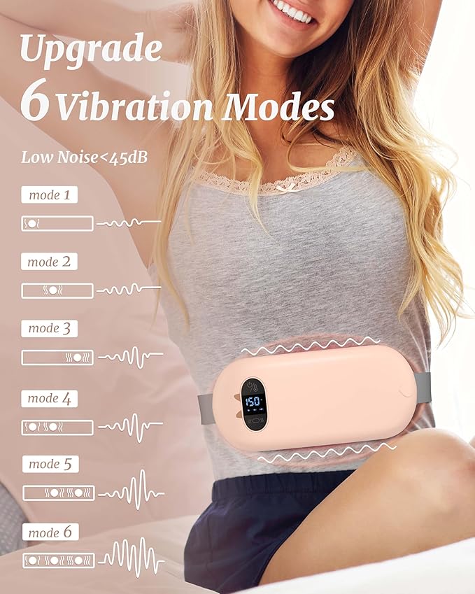 Portable Heating Pad for Cramps, Upgrade Cordless Electric Period Fast Heating Pad for Back Pain Relief Menstrual Belt 6 Heat 6 Massage Modes Gifts for Women Girls Her Girlfriend Champagne