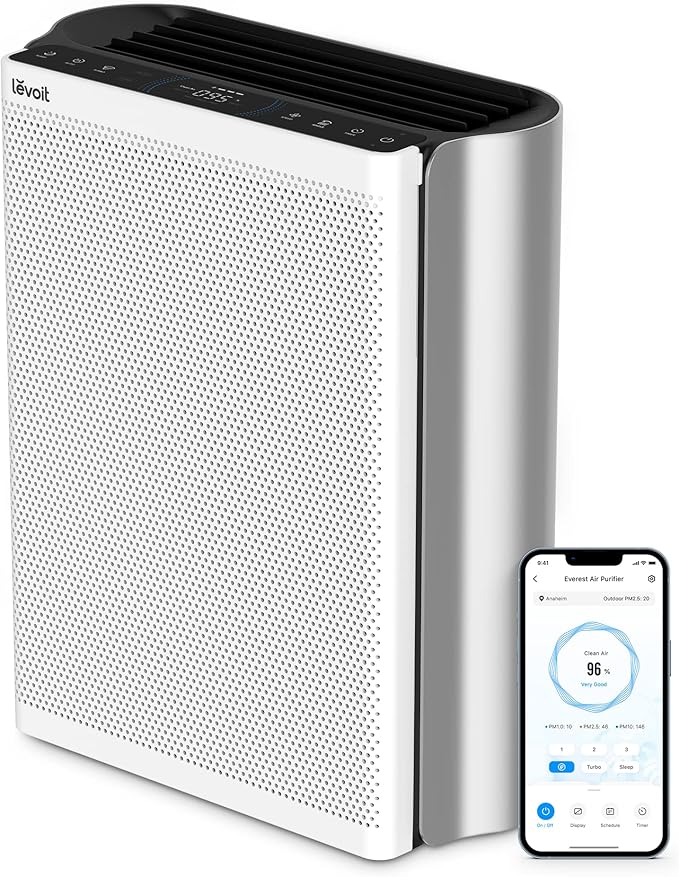 LEVOIT Air Purifiers for Home Large Room with Washable Filter, 3-Channel Air Quality Monitor, Smart WiFi and HEPA Sleep Mode for Pet, Allergy, Smoke, Dust, Alexa Control, 2657 Ft², EverestAir-P