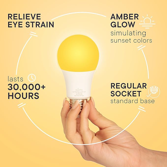 Sleep Aid Amber Light Bulbs I Blue Light Blocking Led Lights for Bedroom Soft Warm Light Bulbs I 7 Watts E26 Led Bulb 60 Watt (Equivalent) I Night Light Bulbs for Room Lamp, Bedroom Lights, Kids Room