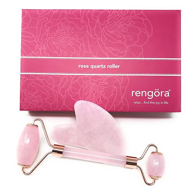 Jade Roller For Face - Authentic Rose Quartz Facial Rollers for Women, Pink Jade Roller and Gua Sha Set Face Roller Skin Care Reduce Wrinkles, Anti-Aging, Dark Circles + Eye Puffiness Valentines Gifts