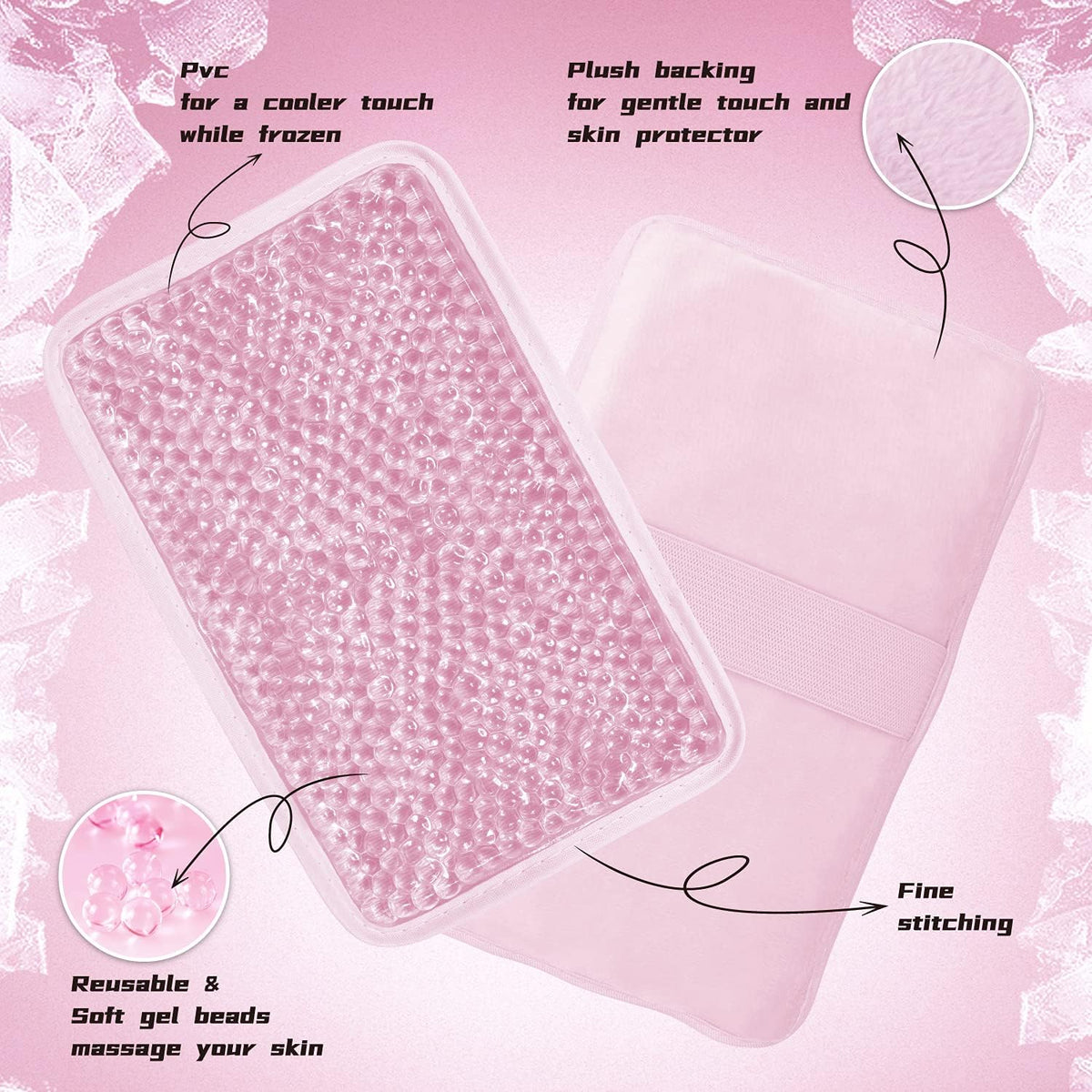 Gel Beads Ice Pack Ice Bag with Strap-Reusable Hot & Cold Pack Compress Therapy for Pain, Swelling,Injuries of Knee, Shoulder, Foot, Back, Ankle, Neck, Hip, Elbow (1Pcs,Pink)