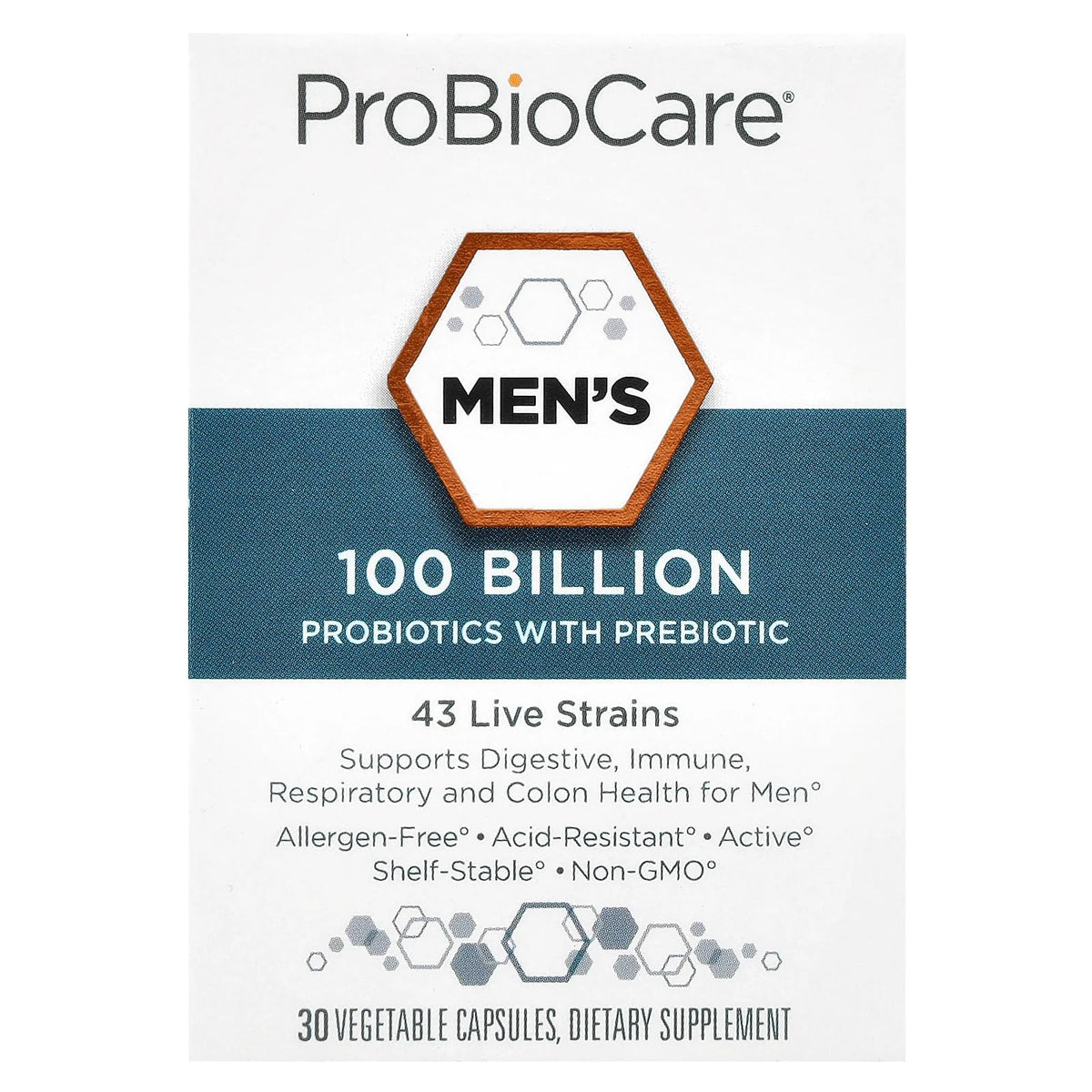 ProBioCare Probiotic for Men - Advanced Formula with 100 Billion CFUs to Support Digestive Health, Boost Immune Function, and Promote Gut Balance for Optimal Wellness (30 Vegetable Capsules)