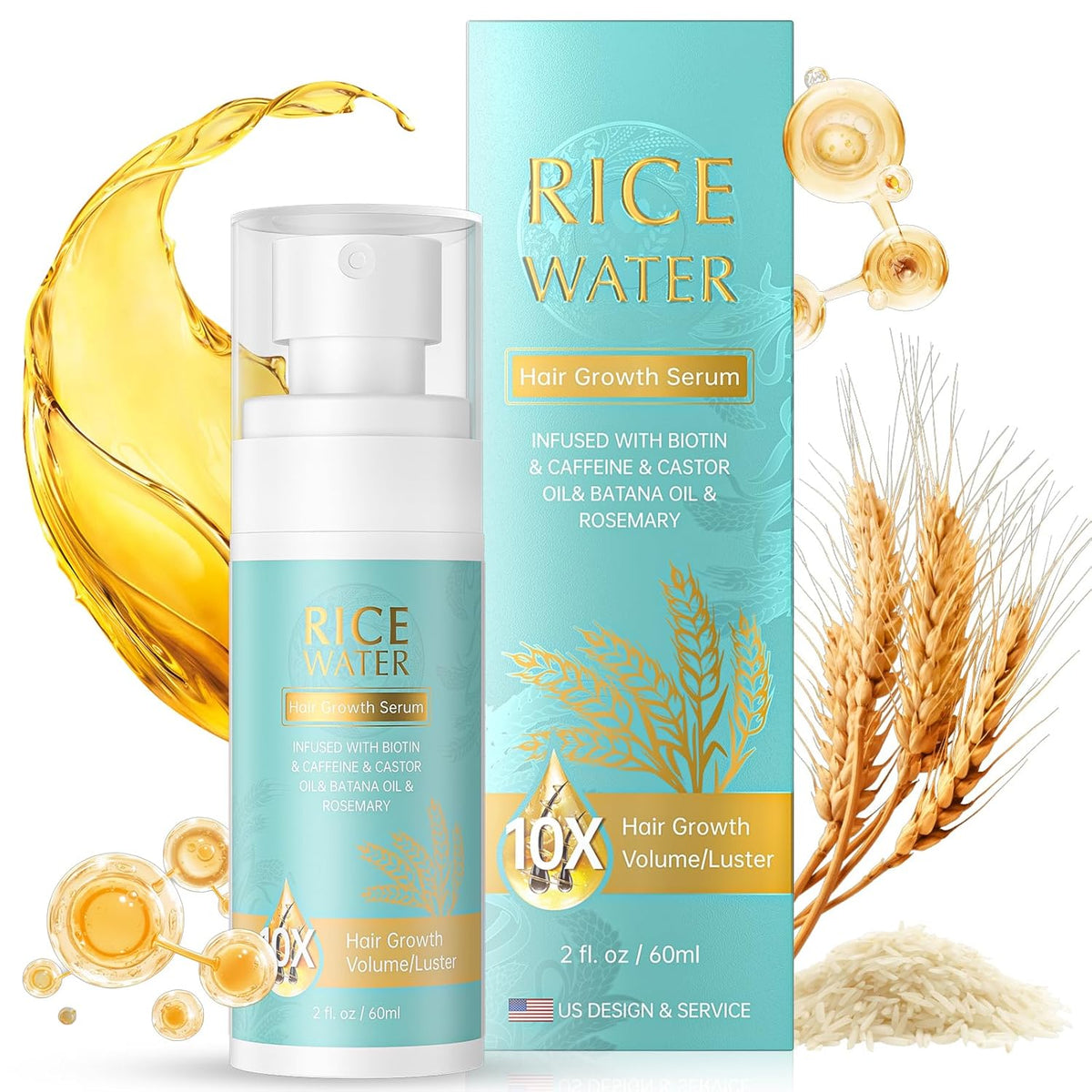 Hair Growth Serum - Rosemary Batana Rice Water Biotin Hair Spray for Hair Growth - Hair Growth Thickening Product - Hair Loss Treatments for Women Men(60 ML/2.0FL.oz)