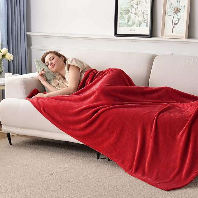 SOCHOW Flannel Fleece Blanket Twin Size, All Season Lightweight Super Soft Cozy Blanket for Bed or Couch, Classic Red 60inch X80''