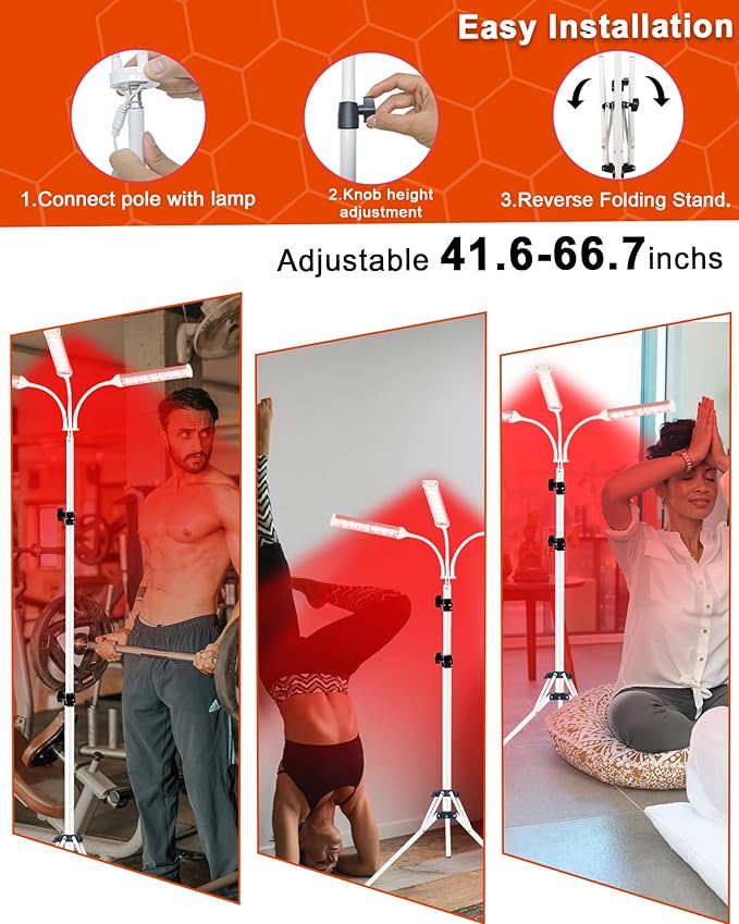 Red Light Therapy Lamp for Face- Facial and Body Treatment with Adjustable Height Stand, Alleviate Muscle Soreness, Skin Vitality,3head-w