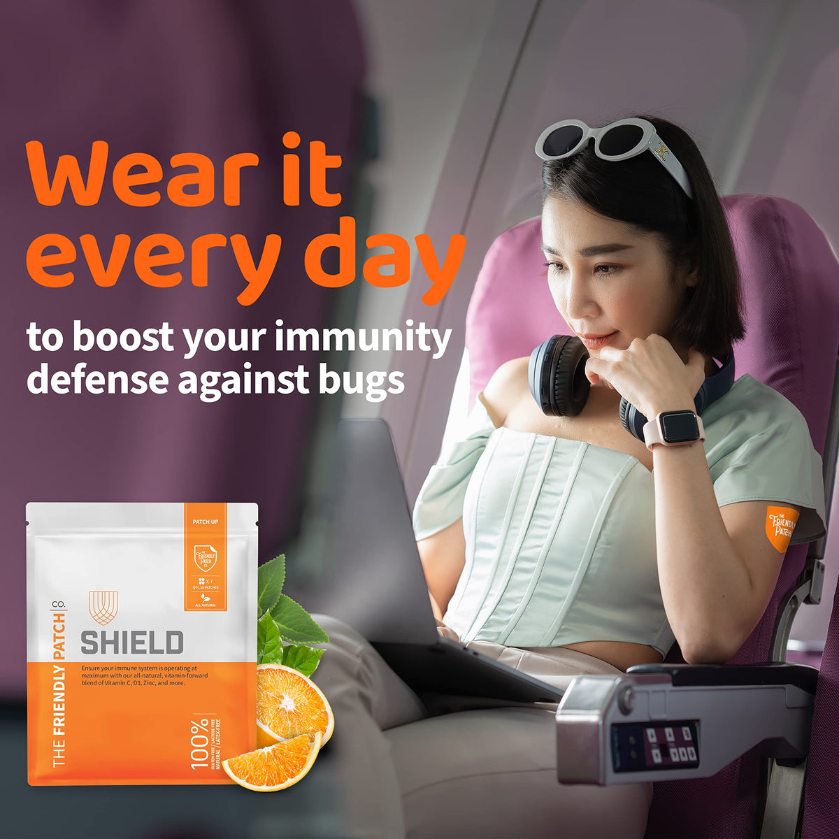 The Friendly Patch Shield Immunity Support Patch | Wearable Immune Boosters for Adults with Vitamin D3, C and Zinc | 28 Immunity Boost Patches
