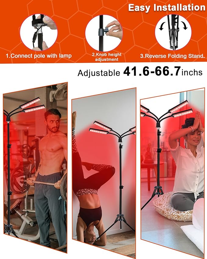 Red Light Therapy Lamp for Body Treatment with Adjustable Height Stand, 660nm, 850,940nm - Alleviate Muscle Soreness,4head B