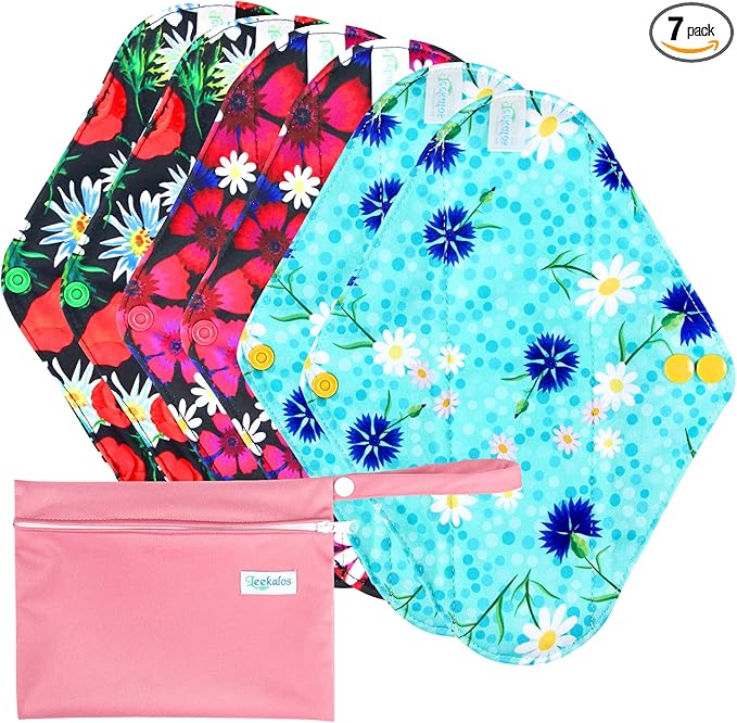 Leekalos Reusable Menstrual Pads - Bamboo Menstrual Cloth Pads | Light Incontinence Pads | Reusable Sanitary Pads - Pack of 6, 1 Cloth Mini Wet Bag