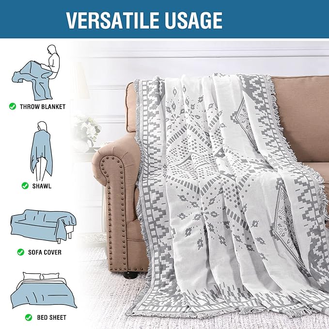 H.VERSAILTEX Reversible Sofa Cover Couch Cover for Dog Sofa Slipcover for Most Shape Sofa Furniture Protector with Tassels Sectional Couch Cover (XX-Large: 91" x 134", Dove Grey/White)