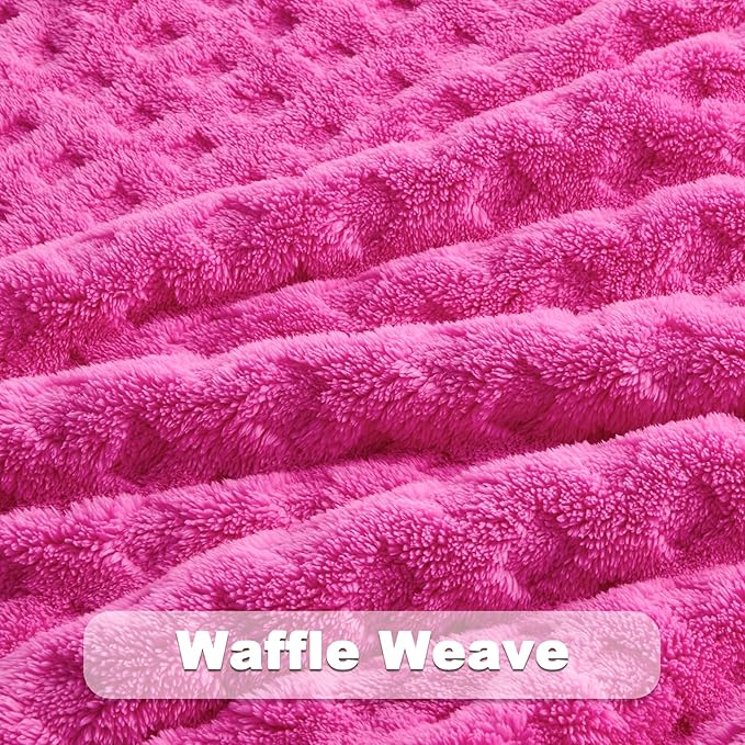 NEWCOSPLAY Super Soft King Blanket Pink Premium Silky Flannel Fleece 3D Waffle Checkered Lightweight Bed Blanket All Season Use (Hot Pink, King(90"x110"))
