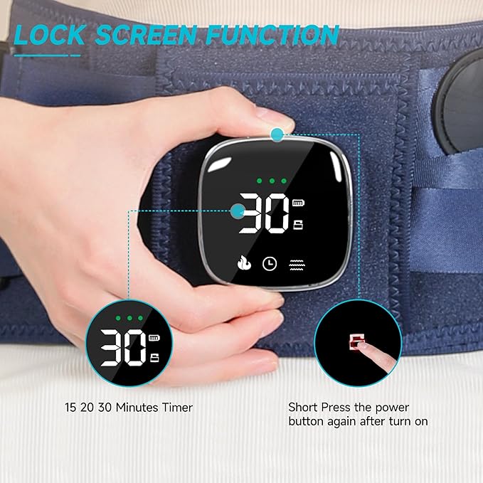 FSA HSA Eligible, Cordless Heating Pad with Massager for Back Pain Relief, 47-60" Lower Back Wearable Heating Pad for Cramps with 3 Heat&Timer, 5 Vibration Back Lumbar Support Belt for Men Women