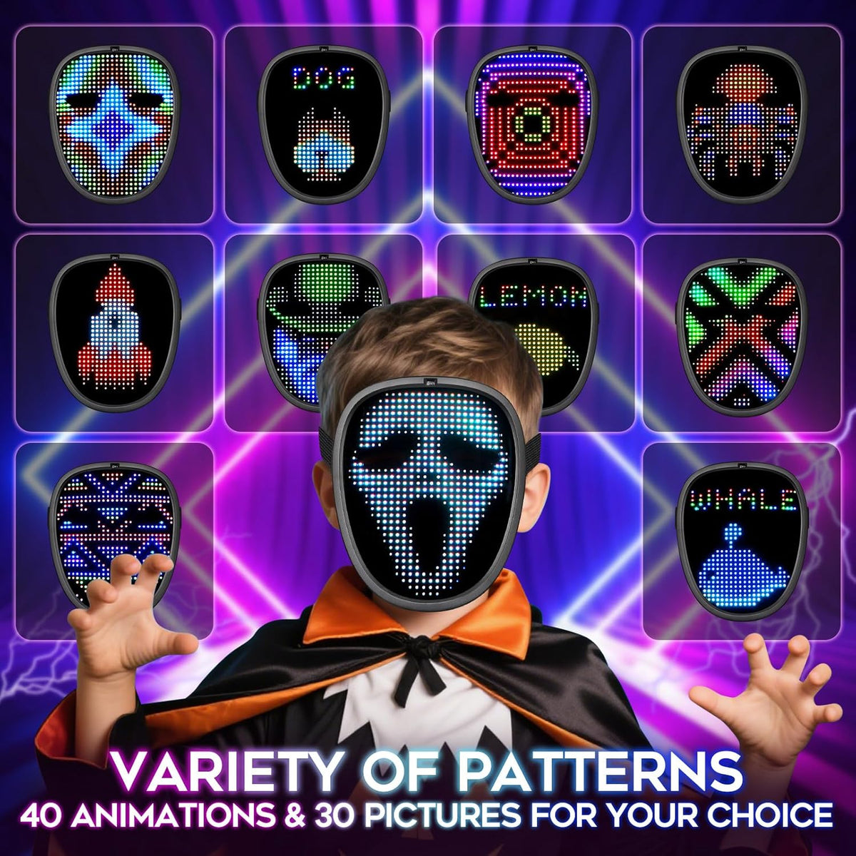 Halloween LED Mask, Light Up Masks Halloween Costume Cosplay Party Birthday Gifts for Teen Boys Girls