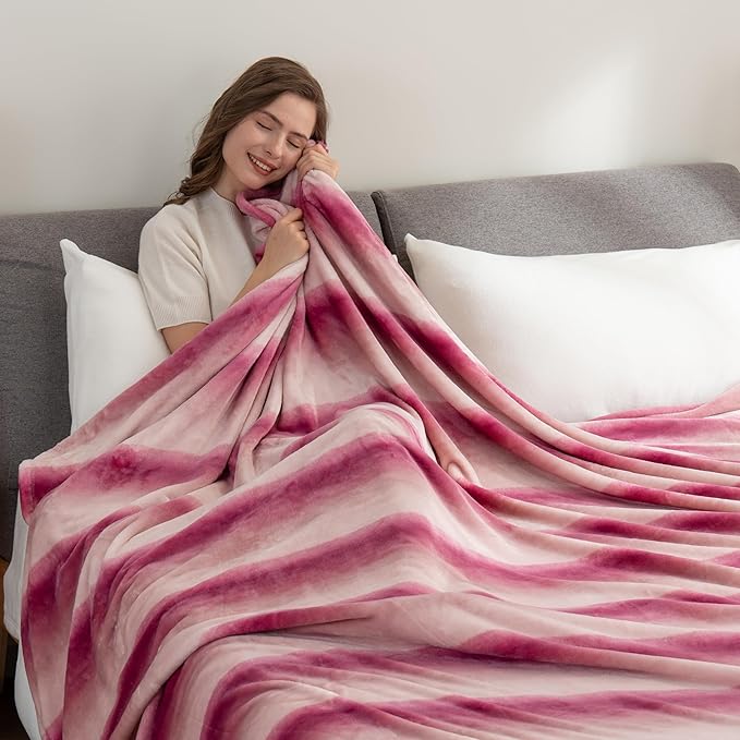 Berkshire Blanket-Classic Heavyweight Soft Printed VelvetLoft® Plush Blanket, Full/Queen Size Soft Fuzzy Warm Blanket for Couch Sofa Bed, Purple Pitch, 90in x 90in